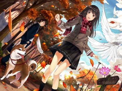 Cute Girl Beautiful Painting Doves Dog Amazing Anime Manga Art Wall Art Print Poster