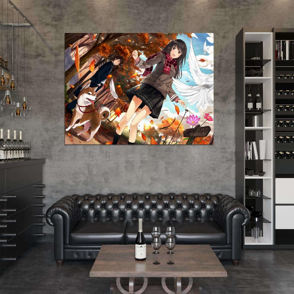 Cute Girl Beautiful Painting Doves Dog Amazing Anime Manga Art Wall Art Print Poster