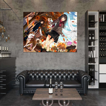 Cute Girl Beautiful Painting Doves Dog Amazing Anime Manga Art Wall Art Print Poster