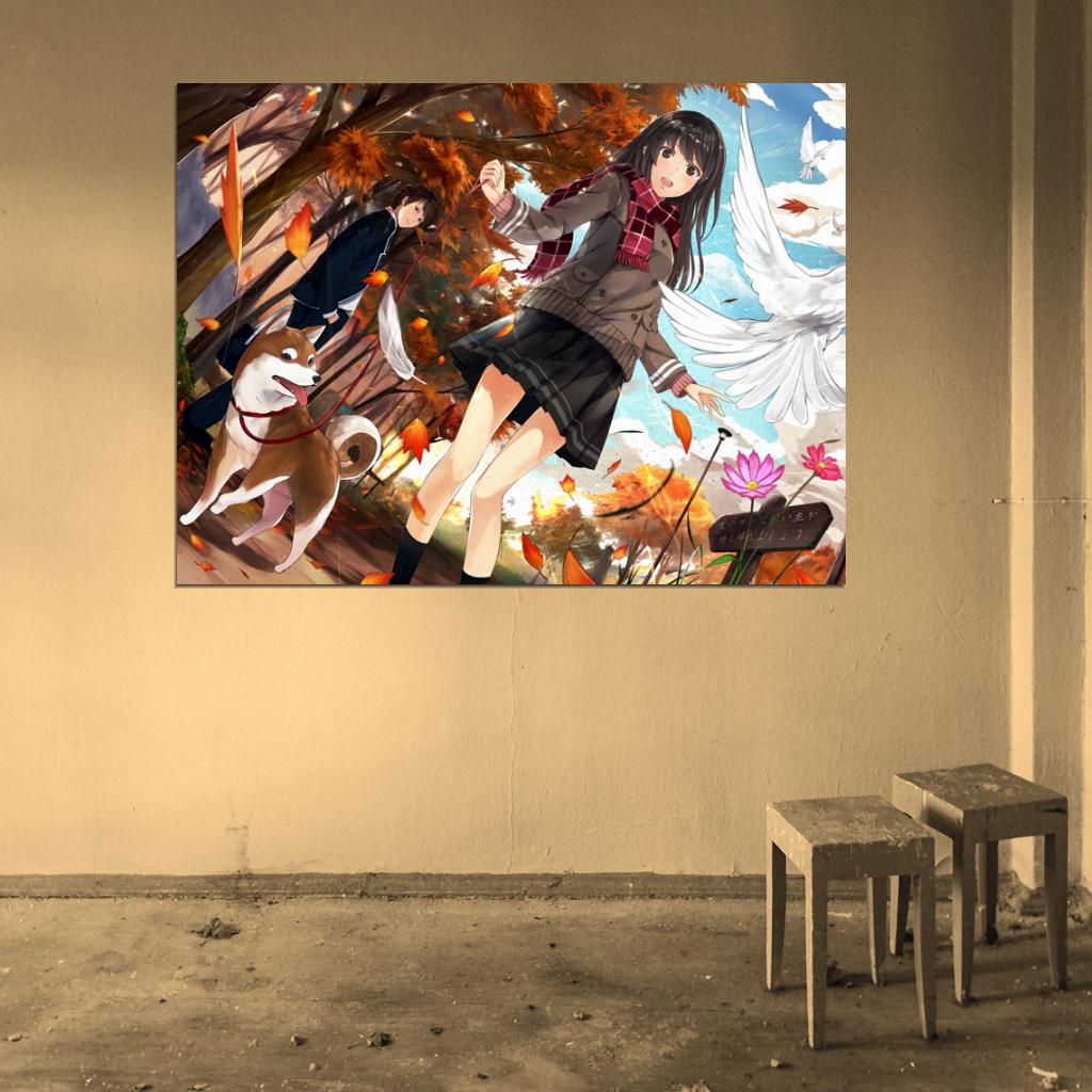 Cute Girl Beautiful Painting Doves Dog Amazing Anime Manga Art Wall Art Print Poster