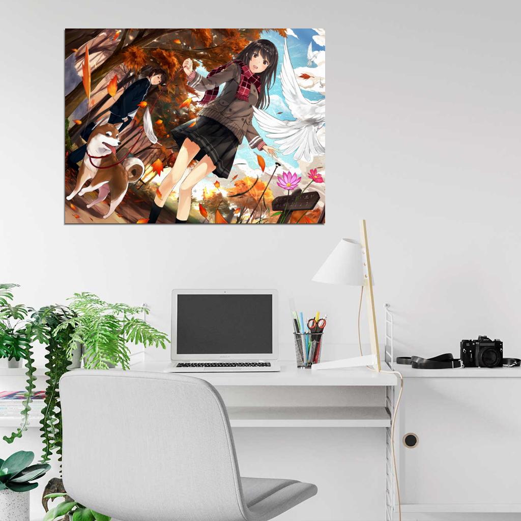 Cute Girl Beautiful Painting Doves Dog Amazing Anime Manga Art Wall Art Print Poster