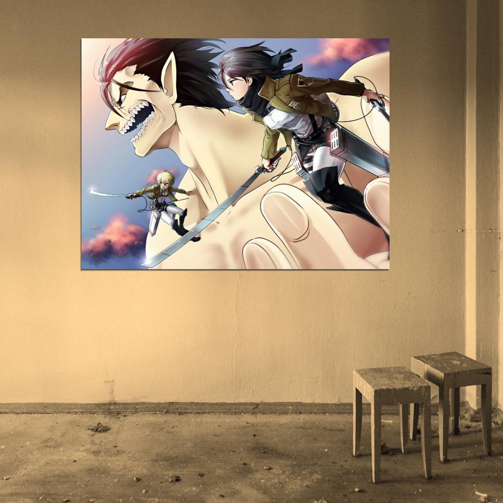 Shingeki No Kyojin Mikasa Ackerman Armin Arelet Eren Jaeger Titan Anime Manga Art Wall Art Print Poster