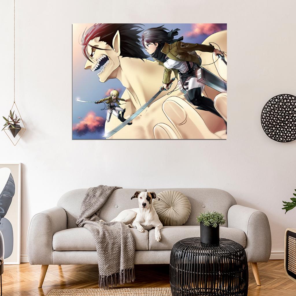 Shingeki No Kyojin Mikasa Ackerman Armin Arelet Eren Jaeger Titan Anime Manga Art Wall Art Print Poster