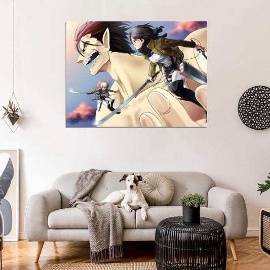 Shingeki No Kyojin Mikasa Ackerman Armin Arelet Eren Jaeger Titan Anime Manga Art Wall Art Print Poster