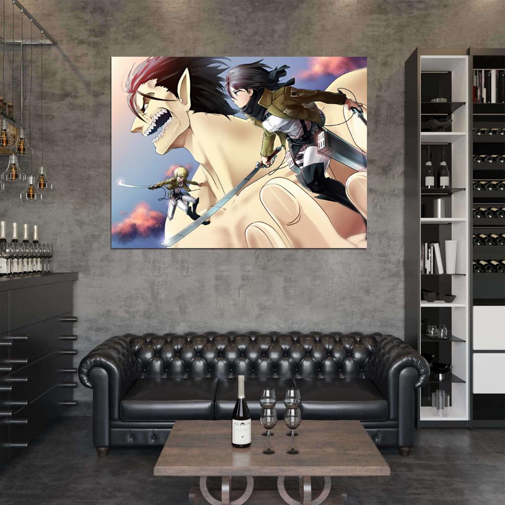 Shingeki No Kyojin Mikasa Ackerman Armin Arelet Eren Jaeger Titan Anime Manga Art Wall Art Print Poster