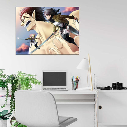 Shingeki No Kyojin Mikasa Ackerman Armin Arelet Eren Jaeger Titan Anime Manga Art Wall Art Print Poster