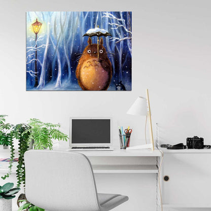 My Neighbor Totoro Umbrella Snow Painting Anime Manga Art Wall Art Print Poster