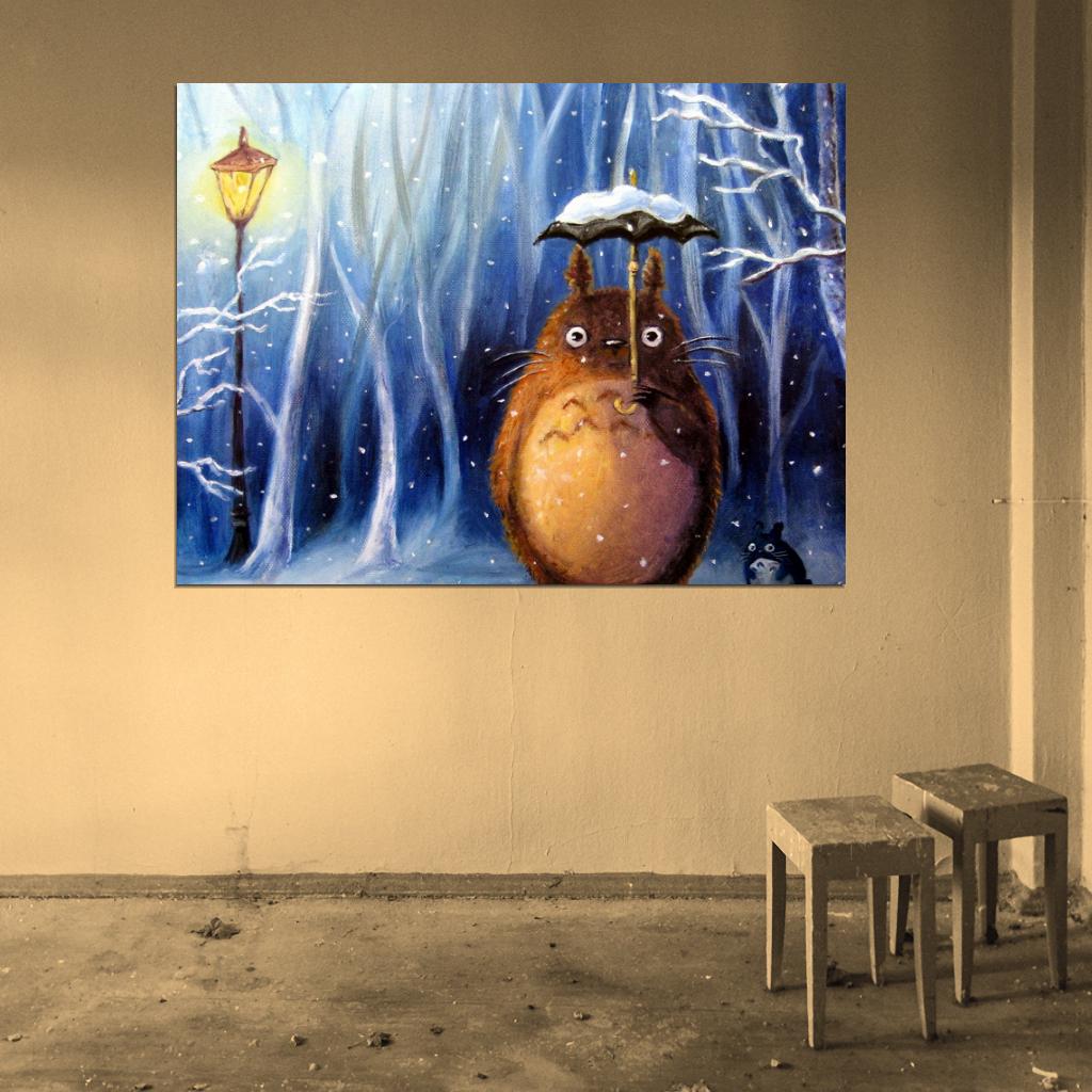 My Neighbor Totoro Umbrella Snow Painting Anime Manga Art Wall Art Print Poster