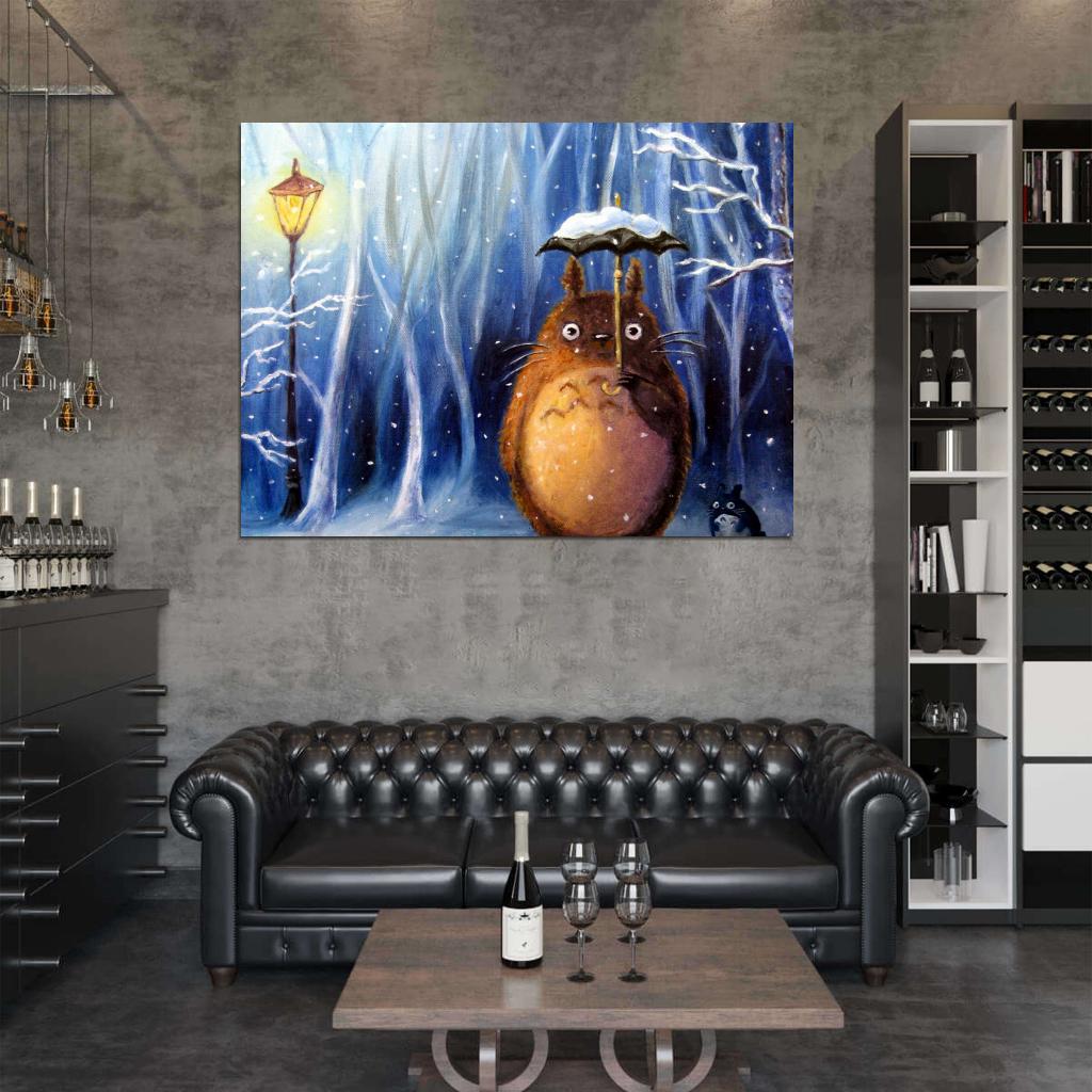 My Neighbor Totoro Umbrella Snow Painting Anime Manga Art Wall Art Print Poster