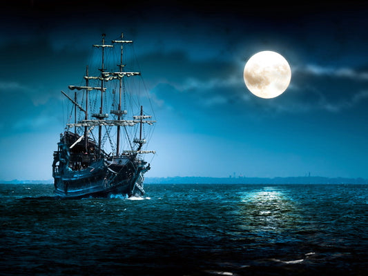 Old Sailing Ship Vessel Sea Night Moon Beautiful Wall Art Print Poster