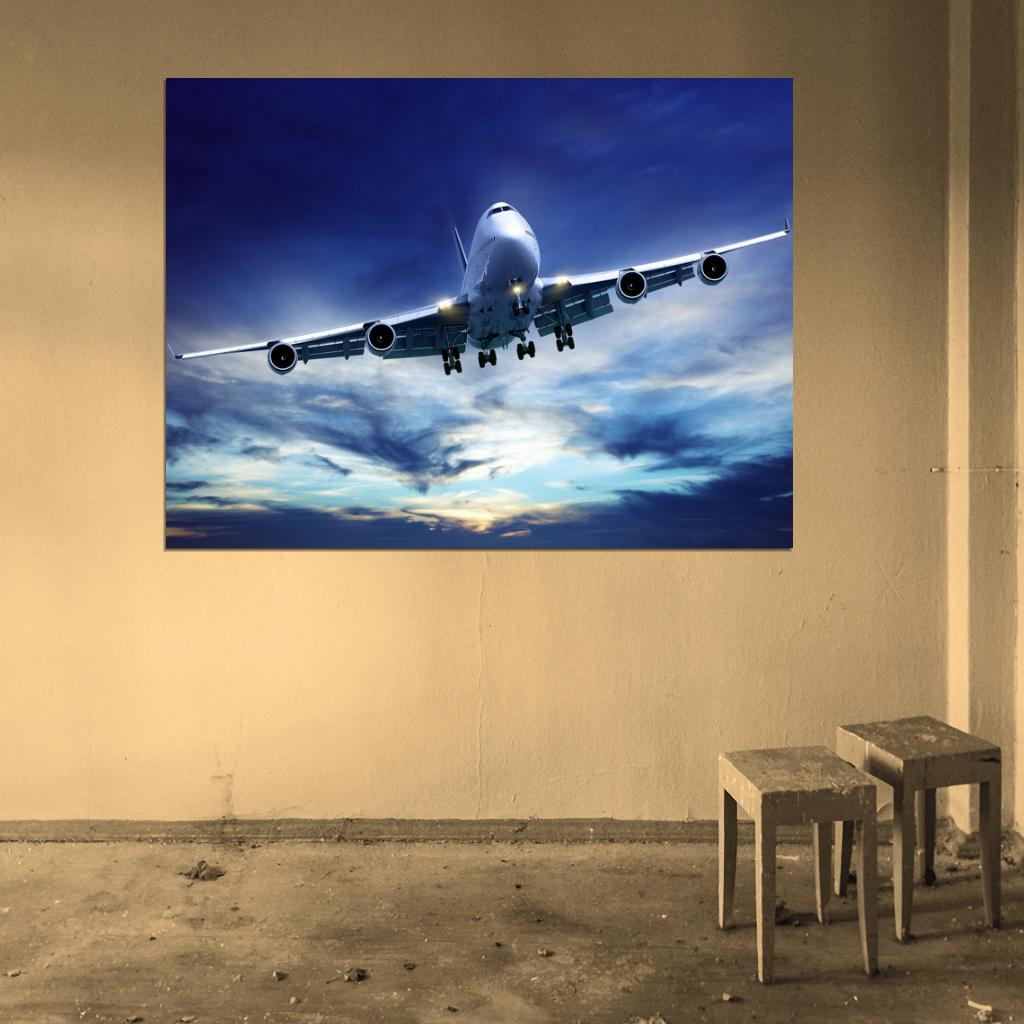 Boeing Airliner Beautiful Airplane Blue Sky Aircraft Wall Art Print Poster