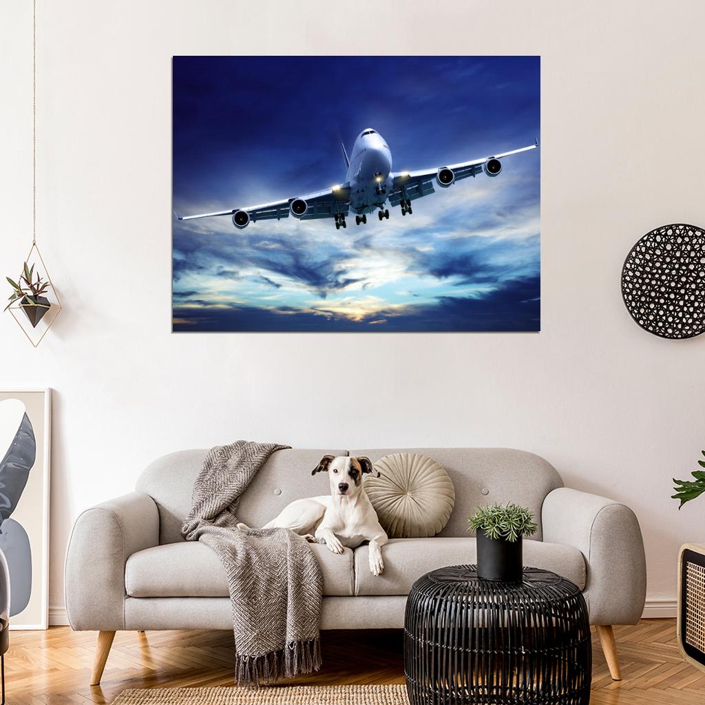 Boeing Airliner Beautiful Airplane Blue Sky Aircraft Wall Art Print Poster