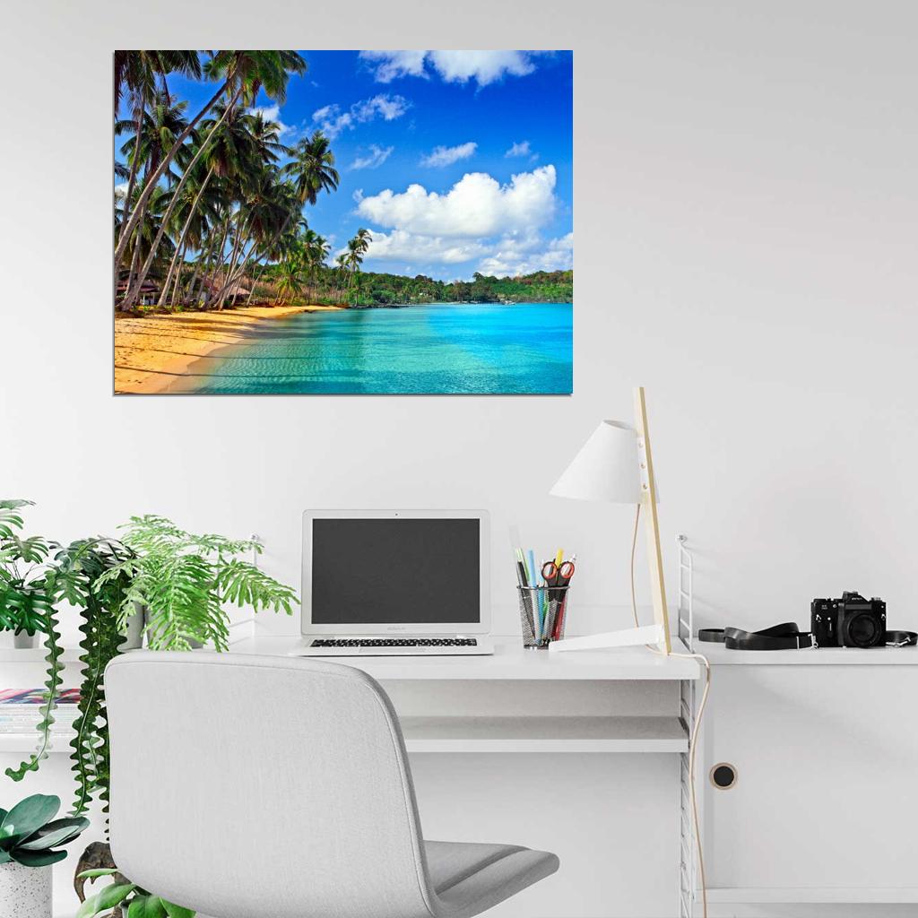 Paradise Palms Sea Beautiful Ocean Tropical Beach Wall Art Print Poster