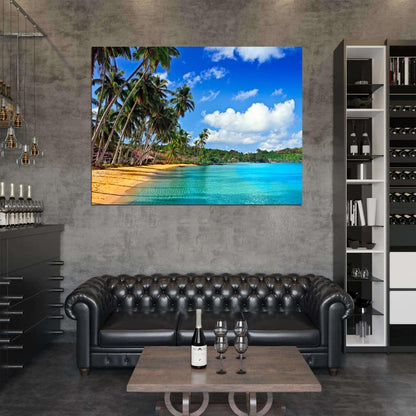 Paradise Palms Sea Beautiful Ocean Tropical Beach Wall Art Print Poster