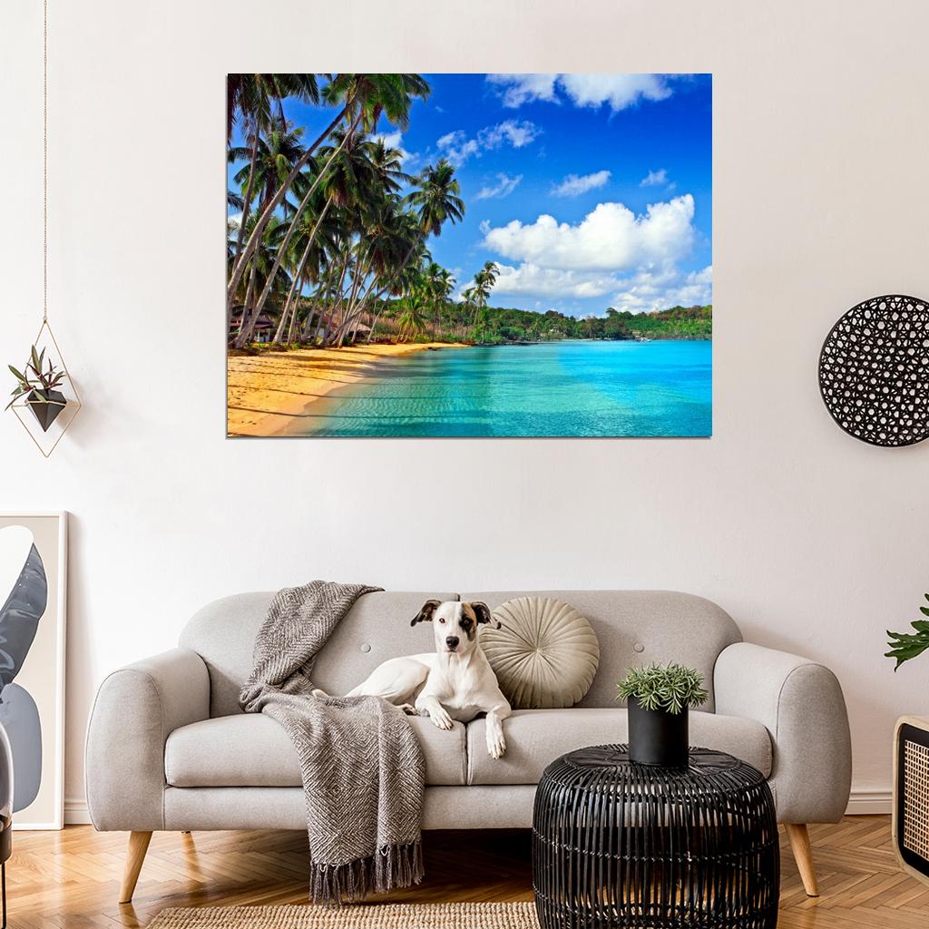 Paradise Palms Sea Beautiful Ocean Tropical Beach Wall Art Print Poster