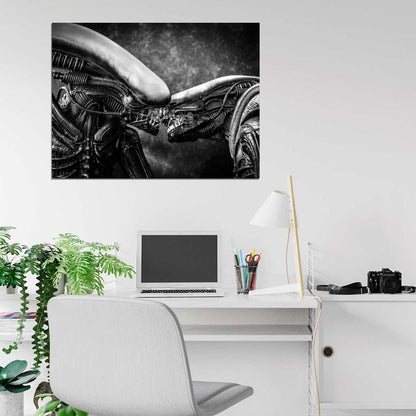 Aliens Kiss Love Xenomorph BW Movie Sci-Fi Art Wall Art Print Poster