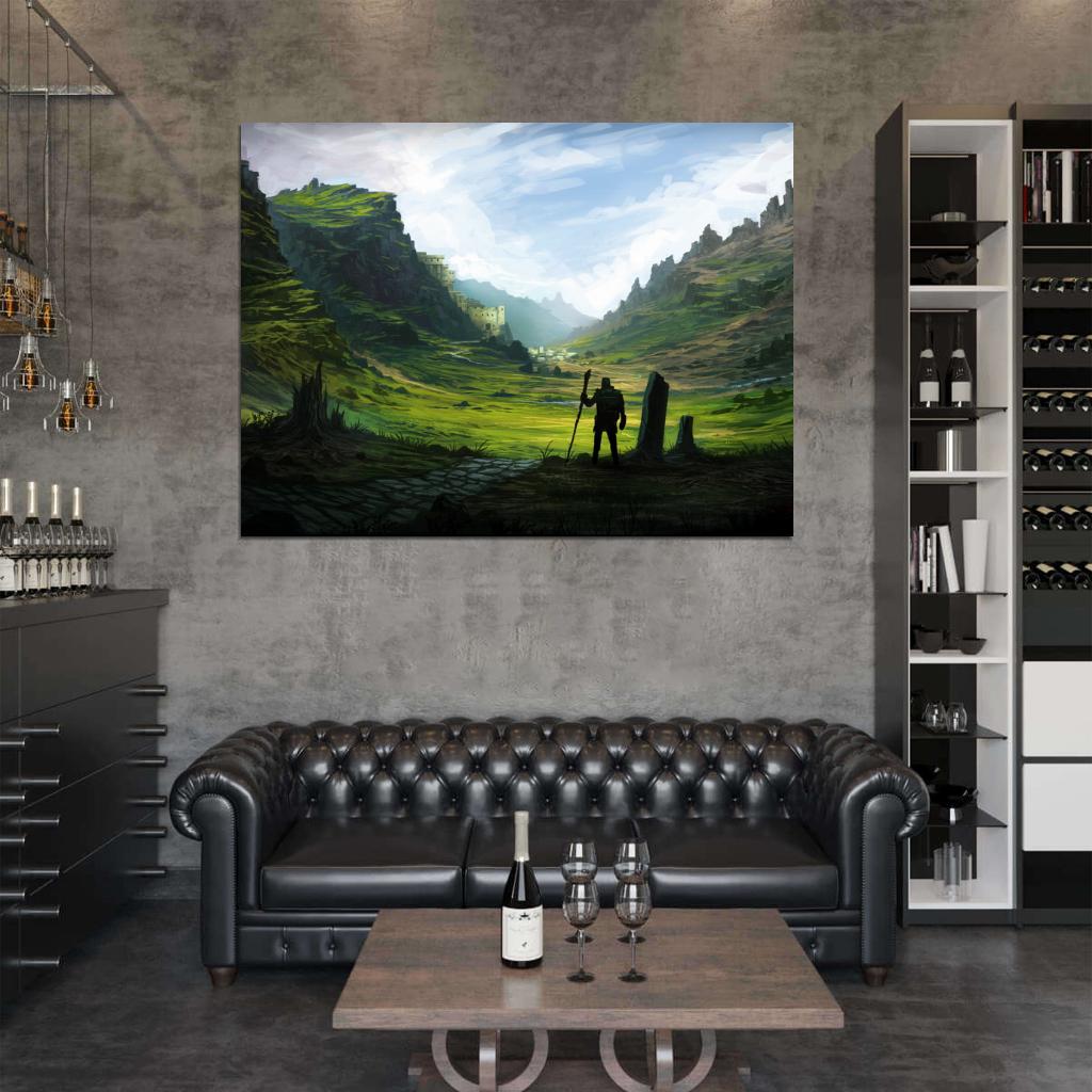 Pilgrim Traveler Epic Fantasy Painting Landscape Art Wall Art Print Poster