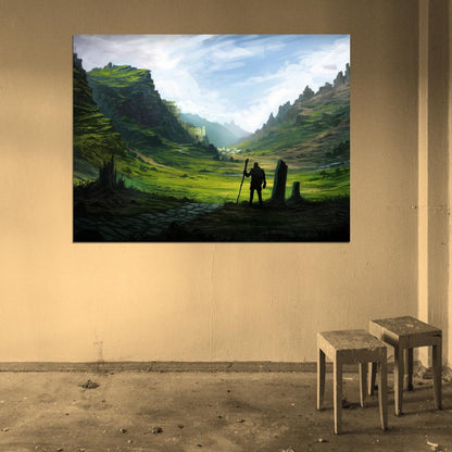 Pilgrim Traveler Epic Fantasy Painting Landscape Art Wall Art Print Poster
