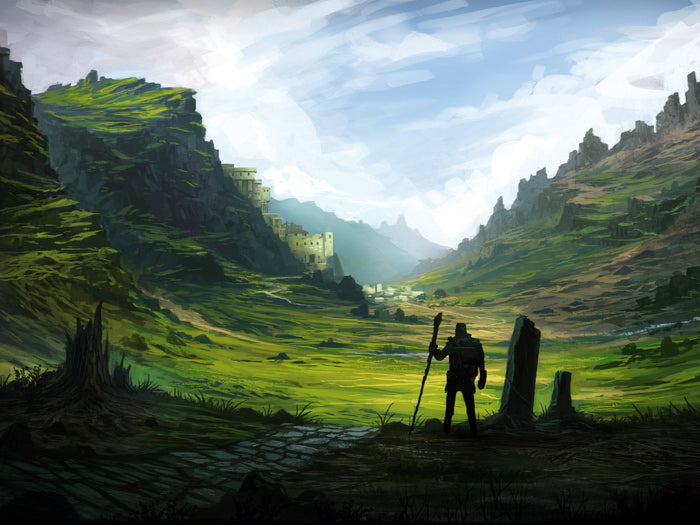 Pilgrim Traveler Epic Fantasy Painting Landscape Art Wall Art Print Poster
