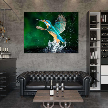 Alcedo Atthis Kingfisher Beautiful Bird Macro Splashes Wall Art Print Poster