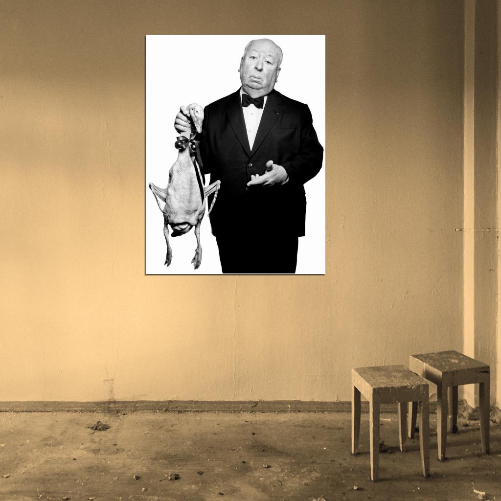 Alfred Hitchcock Duck BW Portrait Movie Legend Wall Art Print Poster