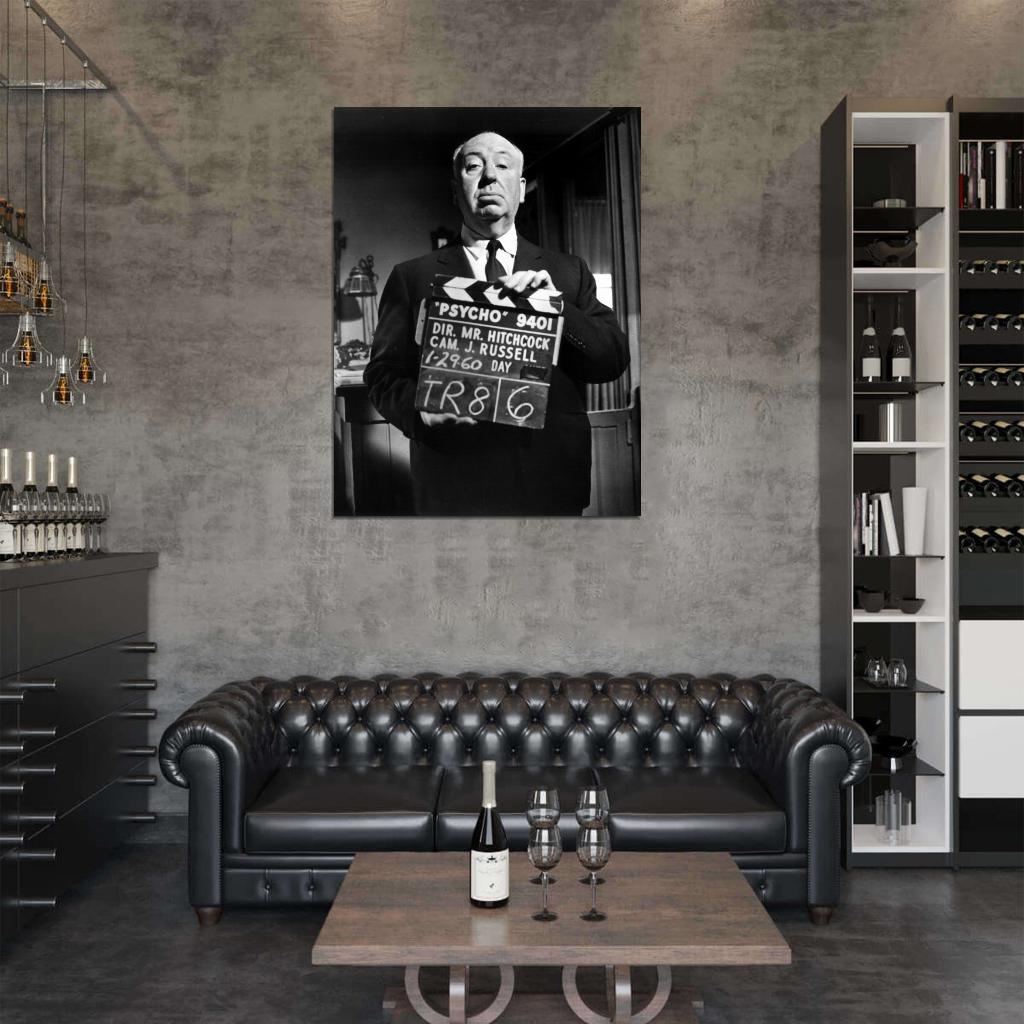 Alfred Hitchcock Psycho BW Portrait Movie Director Wall Art Print Poster