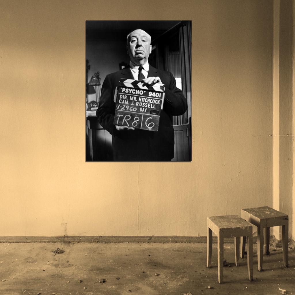 Alfred Hitchcock Psycho BW Portrait Movie Director Wall Art Print Poster