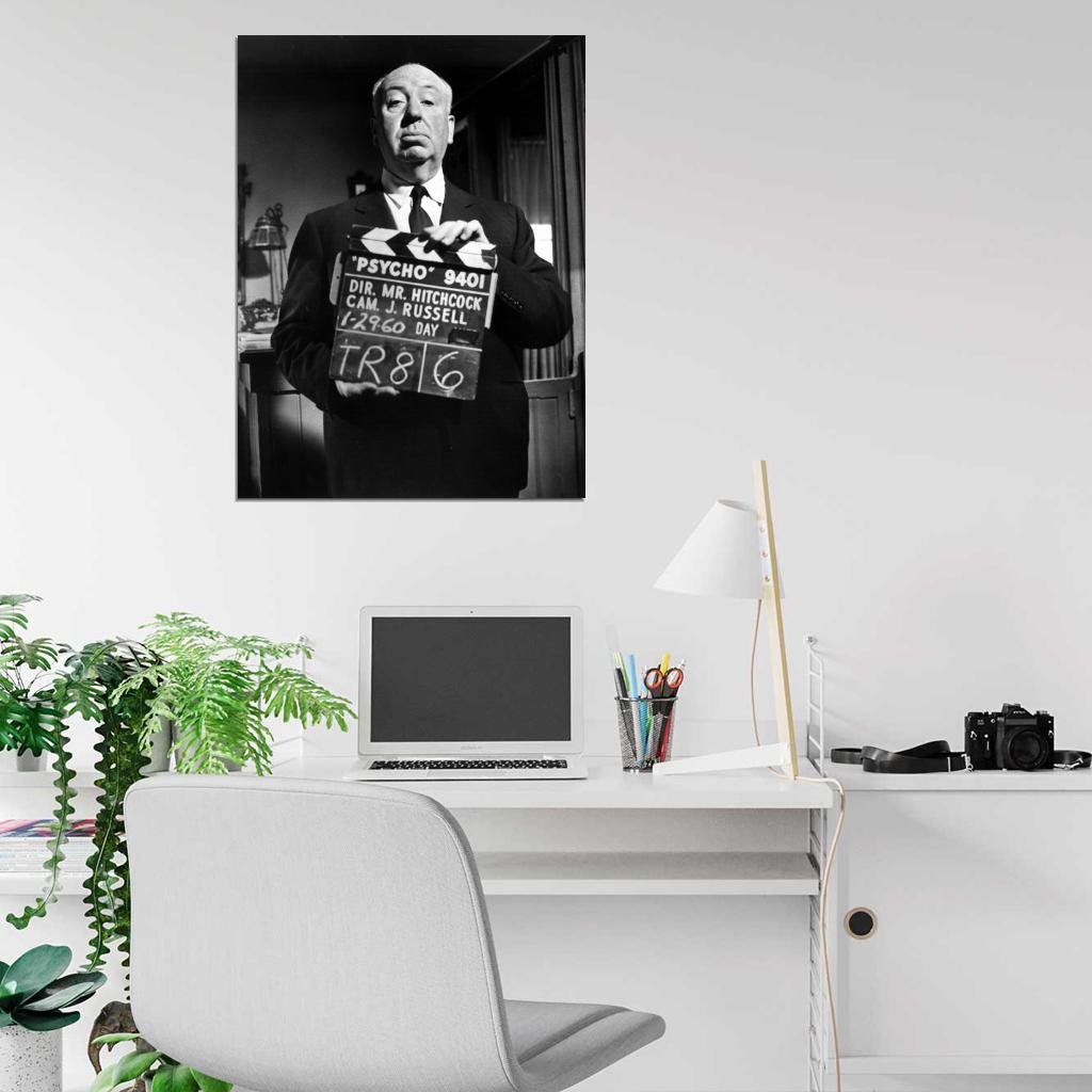 Alfred Hitchcock Psycho BW Portrait Movie Director Wall Art Print Poster