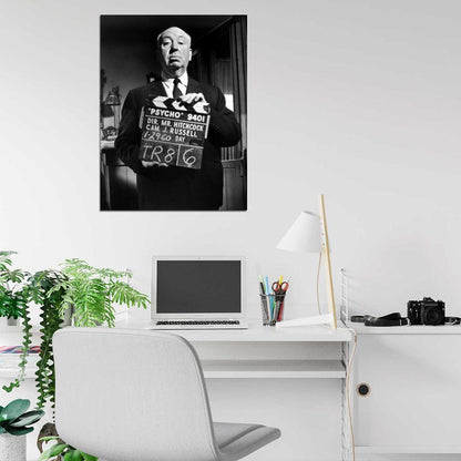 Alfred Hitchcock Psycho BW Portrait Movie Director Wall Art Print Poster