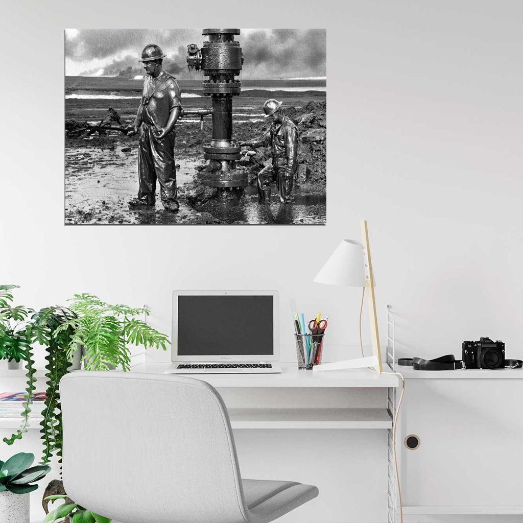 Canadian Firefighters Kuwait Iraq Gulf War 1991 BW Wall Art Print Poster