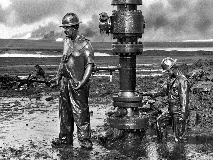 Canadian Firefighters Kuwait Iraq Gulf War 1991 BW Wall Art Print Poster