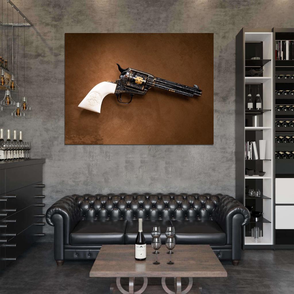 Colt Single Action Army Beautiful Engraved Peacemaker Revolver Gun Weapon Wall Art Print Poster