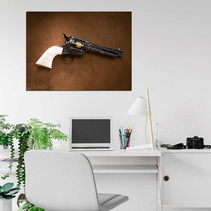 Colt Single Action Army Beautiful Engraved Peacemaker Revolver Gun Weapon Wall Art Print Poster