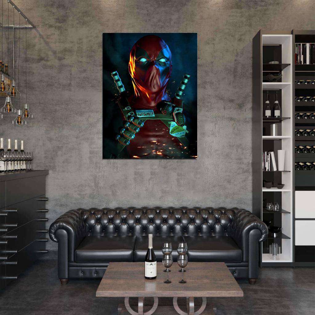 Deadpool Awesome Portrait Dark Amazing Art Wall Art Print Poster