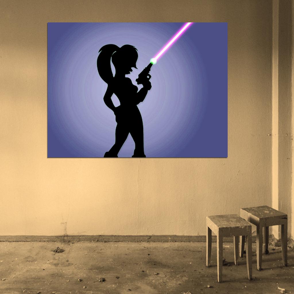Futurama Turanga Leela Amazing Silhouette Gun Hot Purple Art Wall Art Print Poster