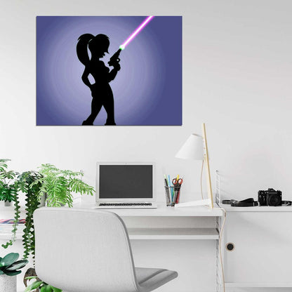 Futurama Turanga Leela Amazing Silhouette Gun Hot Purple Art Wall Art Print Poster