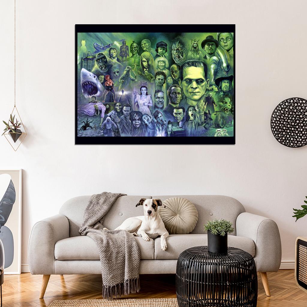 Classic Retro Horror Movies Characters Painting Art Wall Art Print Poster