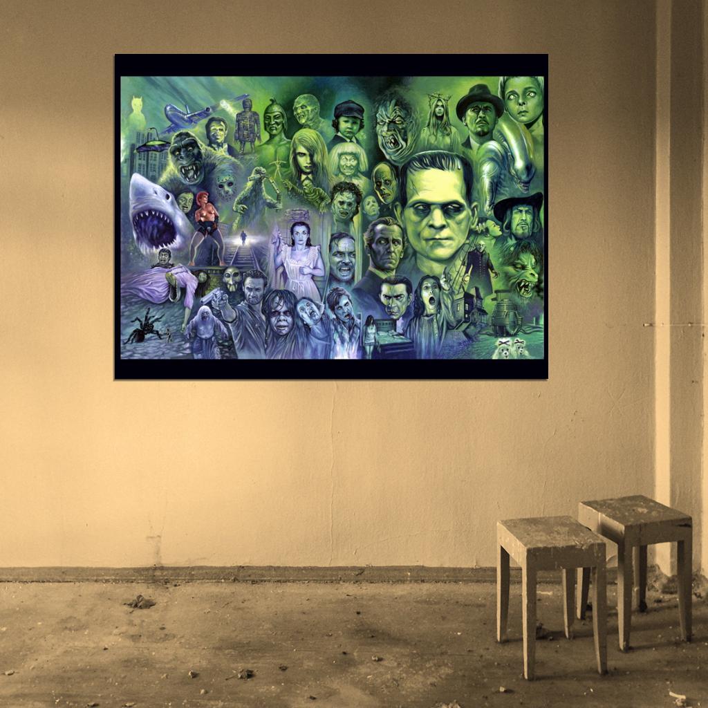 Classic Retro Horror Movies Characters Painting Art Wall Art Print Poster