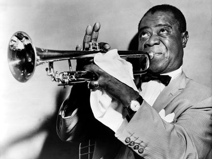 Louis Armstrong Trumpet Retro BW Jazz Music Wall Art Print Poster
