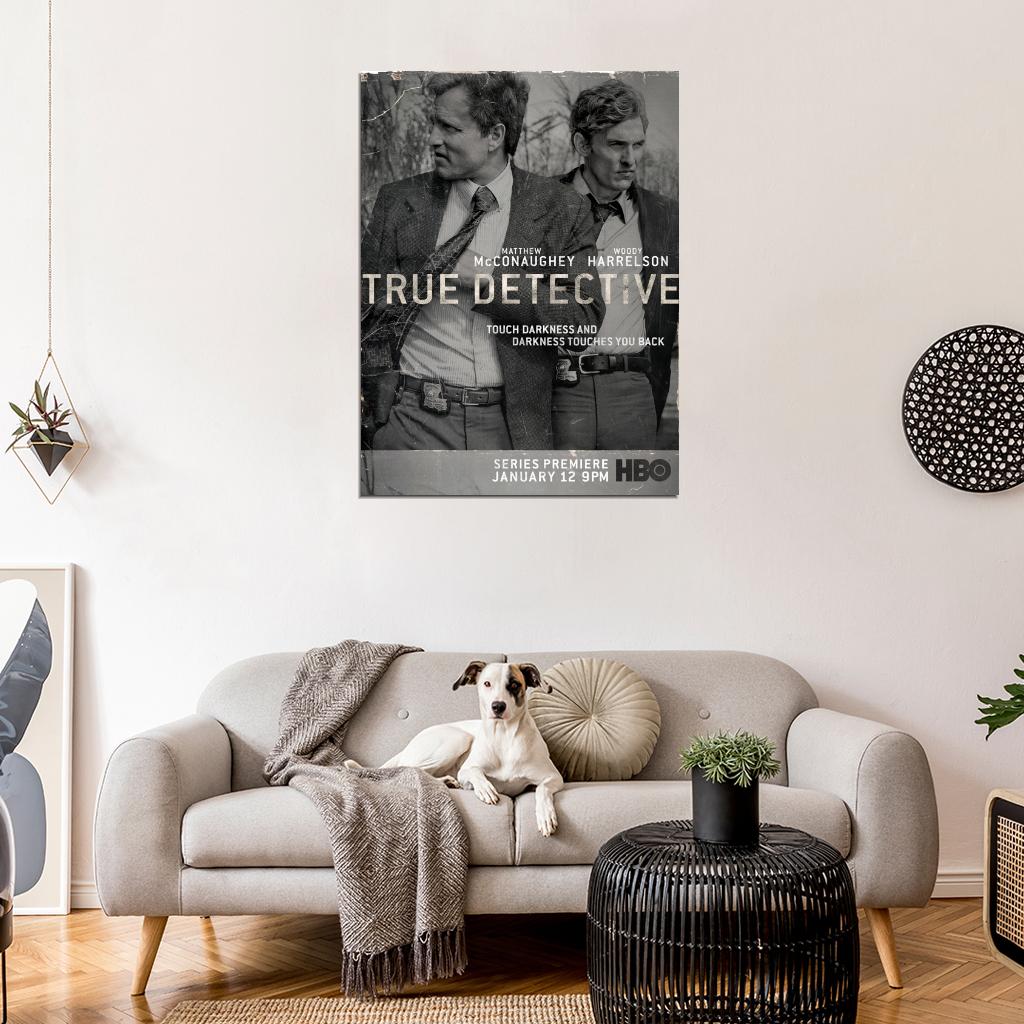 True Detective Matthew McConaughey Woody Harrelson TV Series BW Vintage Wall Art Print Poster