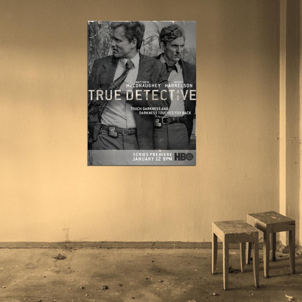 True Detective Matthew McConaughey Woody Harrelson TV Series BW Vintage Wall Art Print Poster