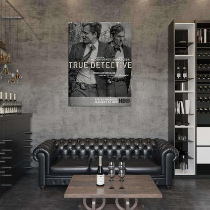 True Detective Matthew McConaughey Woody Harrelson TV Series BW Vintage Wall Art Print Poster