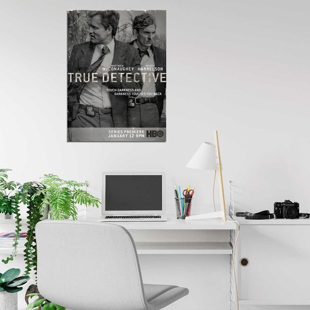 True Detective Matthew McConaughey Woody Harrelson TV Series BW Vintage Wall Art Print Poster