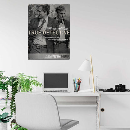 True Detective Matthew McConaughey Woody Harrelson TV Series BW Vintage Wall Art Print Poster