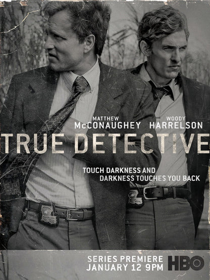 True Detective Matthew McConaughey Woody Harrelson TV Series BW Vintage Wall Art Print Poster