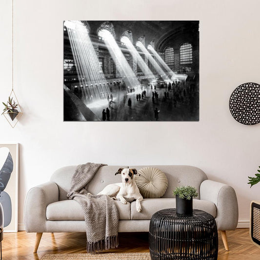 NYC Grand Central Station 1929 Lights Retro Photo BW New York Wall Art Print Poster