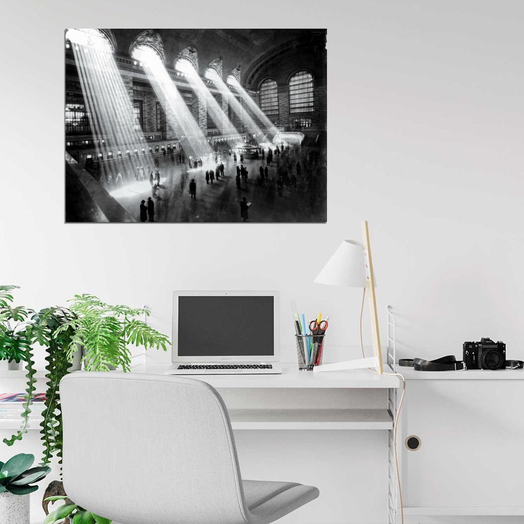 NYC Grand Central Station 1929 Lights Retro Photo BW New York Wall Art Print Poster