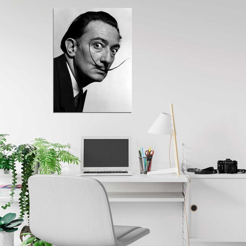 Salvador Dali Moustache Portrait BW Retro Wall Art Print Poster