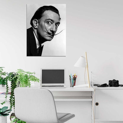 Salvador Dali Moustache Portrait BW Retro Wall Art Print Poster
