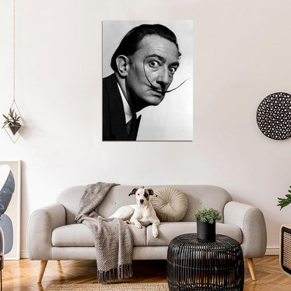 Salvador Dali Moustache Portrait BW Retro Wall Art Print Poster